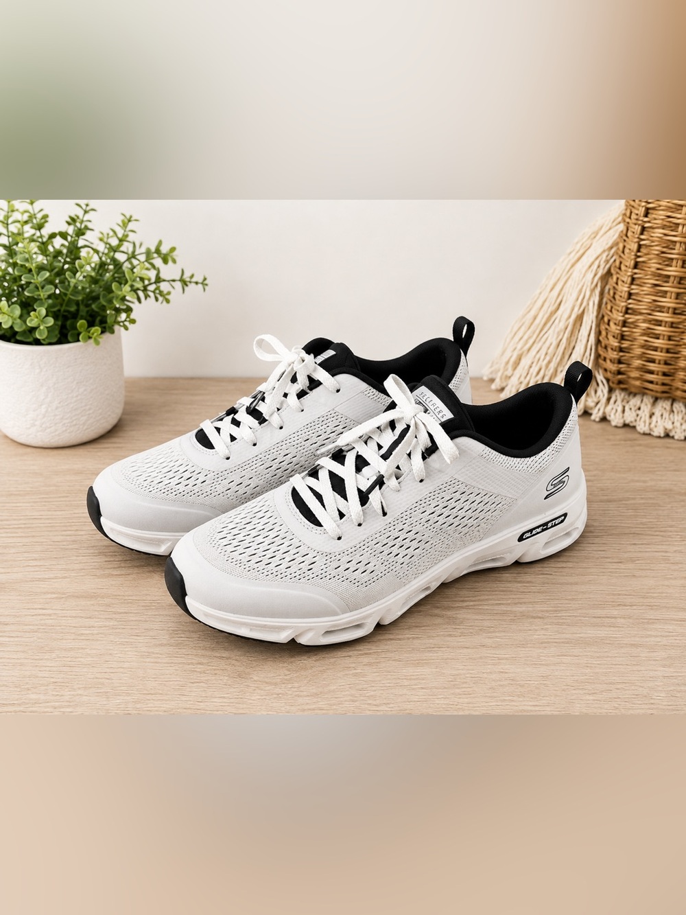 Skechers Women's White Athletic Sneakers with Black Trim